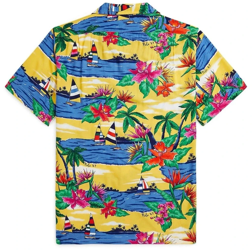 New Polo Ralph Lauren Men's Hawaiian Camp Shirt 3XB Yellow Tropical $168